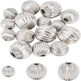 18pcs 3 tailles rondes 304 perles ondulées en acier inoxydable