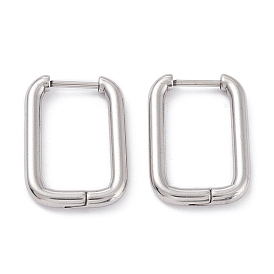 201 Stainless Steel Hoop Earrings, with 316 Surgical Stainless Steel Pin, Rectangle