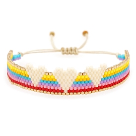 Friendship Heart Loom Pattern MIYUKI Seed Beads Bracelets for Women, Adjustable Nylon Cord Braided Bead Bracelets