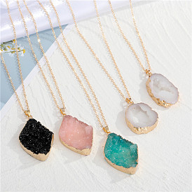 Bold and Irregular Resin Necklace with Natural Stone Pendant for Women