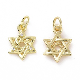 Brass Micro Pave Cubic Zirconia Pendants, Real 18K Gold Plated, with Jump Ring, Hexagram Charm