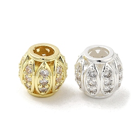 Rack Plating Brass Micro Pave Cubic Zirconia European Beads, Long-Lasting Plated, Lead Free & Cadmium Free, Rondelle