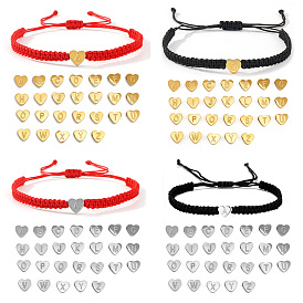 304 браслеты из плетеных бусин в форме сердца из нержавеющей стали с буквами, регулируемые плетеные браслеты из нейлонового шнура для парной дружбы