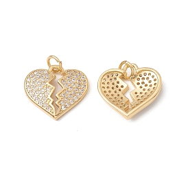 Rack Plating Brass Pendants, with Cubic Zirconia & Jump Ring, Breaking Heart Charm, Cadmium Free & Lead Free, Long-Lasting Plated