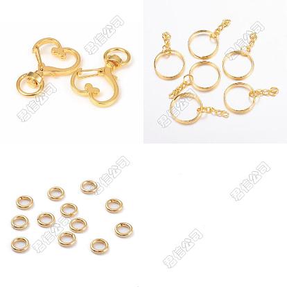 150Pcs 3 Styles Heart Shape Zinc Alloy Swivel Lobster Clasp with Iron Split Key Rings with 304 Stainless Steel Jump Rings