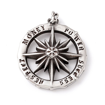 Tibetan Style 304 Stainless Steel Pendants, Flat Round