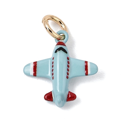 Printed Brass Pendants, Cartoon Airplane Charms, Golden