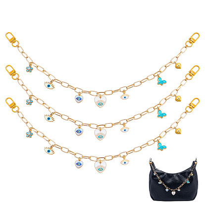 3шт. алюминиевые цепочки для скрепок цепи для удлинителей сумок, с подвесками в виде бабочки в форме сердца и латуни от сглаза, аксессуары для замены сумок, белые