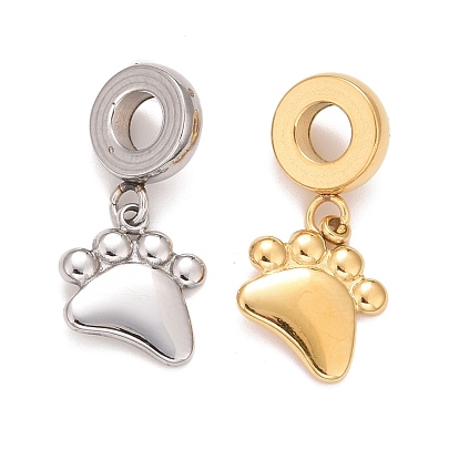 304 Stainless Steel European Dangle Charms, Large Hole Pendants, Footprint