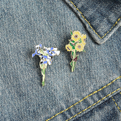 Sunflower and Iris Enamel Pin Set by Famous European Artist