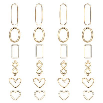 24pcs 6 styles anneaux de liaison en laiton, plaqué longue durée, formes mixtes