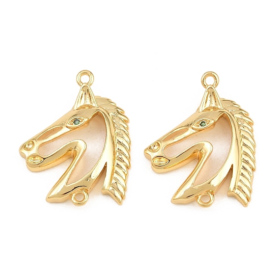 Brass Micro Pave Cubic Zirconia Connector Charms, Horse Head Links, Long-Lasting Plated, Lead Free & Cadmium Free, Rack Plating, Real 18K Gold Plated