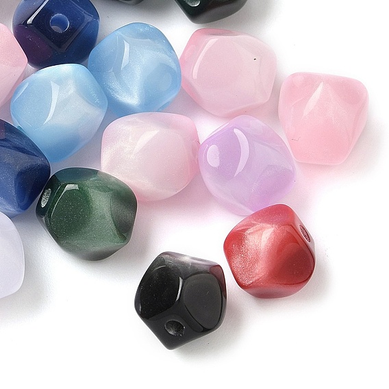 Бусины из смолы с имитацией кошачьего глаза, шестиугольник, с блеском порошок, граненые
