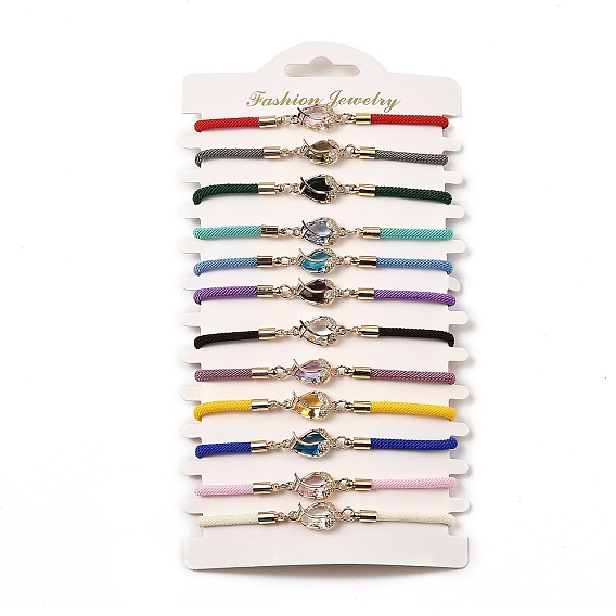 12шт 12 цвета полиэстер браслеты, стеклянные звенья и латунная микропаве кубический цирконий фурнитура для женщин, клубника