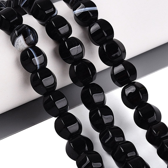 Natural Black Agate Beads Strands, Lantern, Dyed & Heated