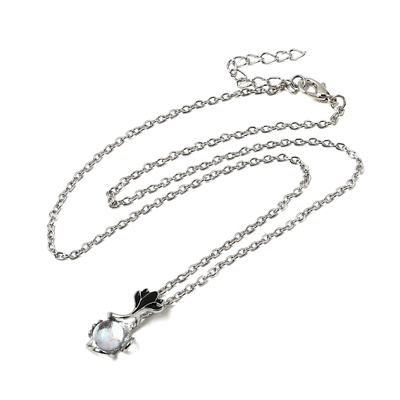 Подвеска из стекла в форме капли и цветка на цепочке., с цепочками из старинного серебряного сплава