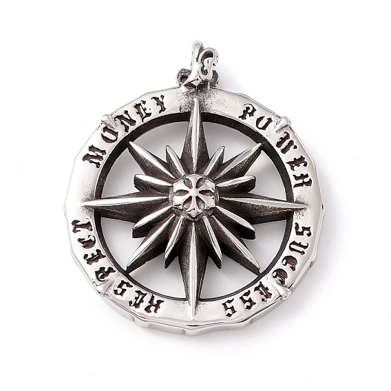 Tibetan Style 304 Stainless Steel Pendants, Flat Round