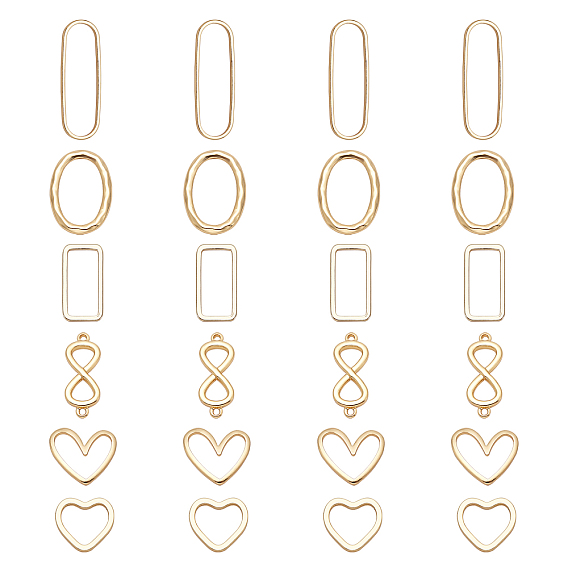 24Pcs 6 Styles Brass Linking Rings, Long-Lasting Plated, Mixed Shapes