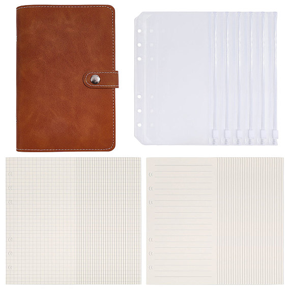 A6 PU Leather Notebooks, with Plastic Binder Bags and Paper