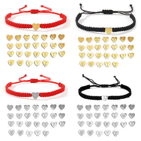 304 браслеты из плетеных бусин в форме сердца из нержавеющей стали с буквами, регулируемые плетеные браслеты из нейлонового шнура для парной дружбы