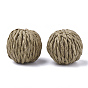 Handmade Paper Woven Beads, with Wood Inside, Imitation Raffia, Round