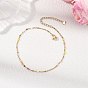304 Stainless Steel Enamel Dapped Chain and Satellite Chain Anklets for Women, Colorful