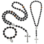 Natural & Synthetic Gemstone Pendant Necklaces & Bracelets & Hanging Ornaments Sets, Cross, with Alloy Pendants