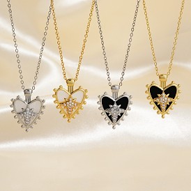 Блестящие латунные ожерелья с подвеской в форме сердца и звезды из прозрачного кубического циркония, с эмалью