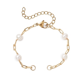 Изготовление браслета из натуральных бусин пресноводного жемчуга и латунных цепочек-скрепок, с карабин-лобстерами , белые