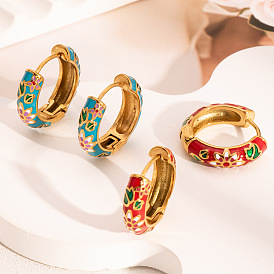 Китайское ретро 304 кольцо из нержавеющей стали с эмалированным узором и серьгами-кольцами, золотые