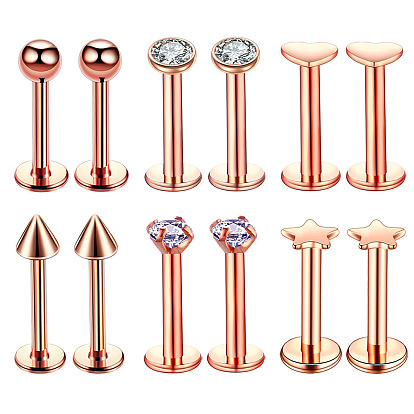 6 стили нержавеющая сталь прозрачный кубический цирконий лабреты с внутренней резьбой, 17 калибровочные пирсинг-гвоздики ювелирные изделия для женщин и мужчин, разнообразные