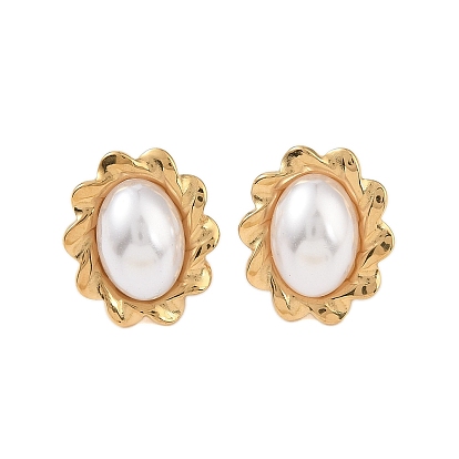 Ионное покрытие (IP) 304 серьги-гвоздики из нержавеющей стали с имитацией жемчуга ABS для женщин, цветок