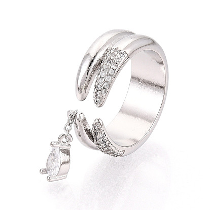 Браслет-манжета с открытыми кольцами, инкрустированный прозрачными кубическими циркониями из латуни.