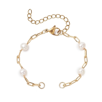 Изготовление браслета из натуральных бусин пресноводного жемчуга и латунных цепочек-скрепок, с карабин-лобстерами , белые