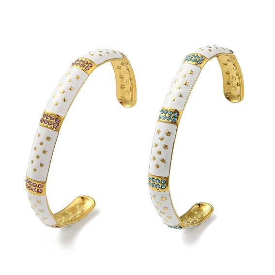 304 открытые браслеты-манжеты из нержавеющей стали с эмалью, регулируемые женские браслеты со стразами, реальный 18 k позолоченный
