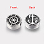 304 Stainless Steel Beads, Flat Round with Helm and Anchor