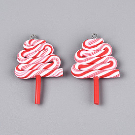 Полимерной глины ручной работы подвески, рождественская елка, с железными петлями