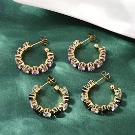 C-образные 304 серьги-гвоздики из нержавеющей стали со стразами