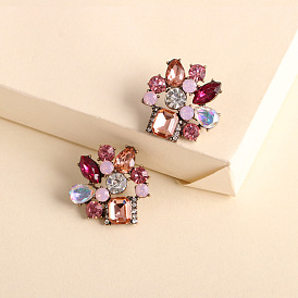 Colorful Geometric Crystal Earrings for Women, Vintage Square Studs and Dangle Drops