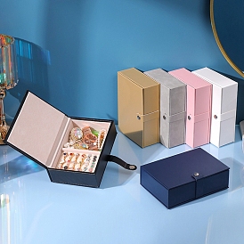 Cajas de almacenamiento de joyería de cuero pu, con cierre magnético, Rectángulo