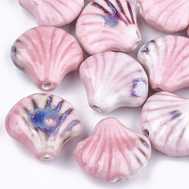 Handmade Porcelain Beads, Fancy Antique Glazed Porcelain, Shell