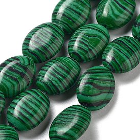Perles synthétiques malachite brins, Ovale Plat