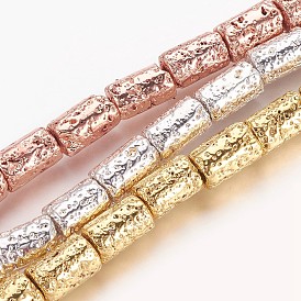 Electroplated Natural Lava Rock Beads Strands, Long-Lasting Plated, Column