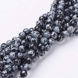  Natural Snowflake Obsidian Beads Strands, Round