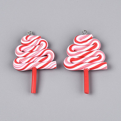 Полимерной глины ручной работы подвески, рождественская елка, с железными петлями