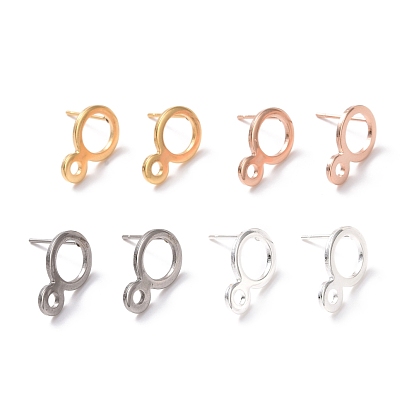 201 Stainless Steel Stud Earring Findings, with Horizontal Loop and 316 Stainless Steel Pin, Ring