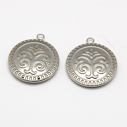 304 Stainless Steel Pendants, Flat Round with Tree
