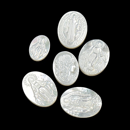 Резные кабошоны из натуральной белой ракушки, овальные