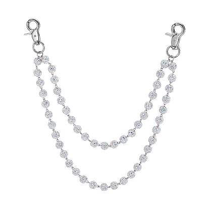 Цепочки для брюк из полимерной глины с круглыми бусинами и стразами для женщин, Сплав с застежками, платина