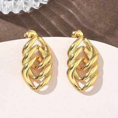 304 Stainless Steel Stud Earrings for Women, Rhombus, Ion Plating(IP)